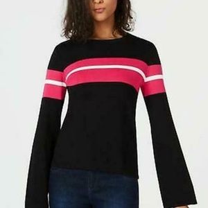 Bar III Sweater  Striped Crew Neck Bell Sz S